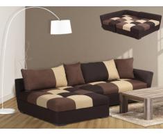 Canapé d'angle convertible en tissu ROMANE - Chocolat - Angle gauche