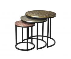 Tables basses gigognes BELAMI - Motifs sculptés - Métal - Coloris : Doré, argent, cuivre