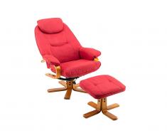 Fauteuil de relaxation et son repose pieds en microfibre rouge DOCIA II