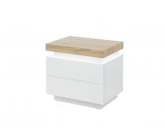 Table de chevet HALO II - 2 tiroirs - MDF Laqué - Avec LEDs - Coloris : Blanc et chêne