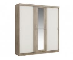 Armoire DIDDA - 3 portes coulissantes - Avec miroir - L205cm - Chêne et ivoire
