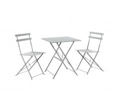 Salle à manger de jardin pliante en métal : une table et 2 chaises - Gris - TACNA