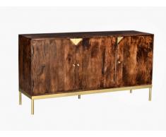 Buffet ALMARO - 3 portes - Bois de manguier et métal doré