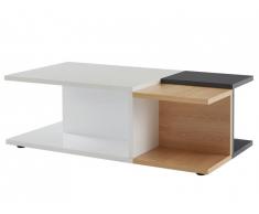 Table basse TREMIA - 4 niches - MDF laqué - Blanc, anthracite & chêne mat