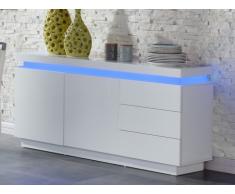Buffet bas EMERSON II - LEDs - 2 portes & 3 tiroirs - MDF laqué blanc