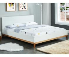 Lit SEDNA - 160x200cm - Bois et MDF - Blanc & naturel
