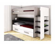 Lits superposés DAVID - 90 x 190 et 90 x 200 cm - Avec rangements, lit et bureau coulissants - Gris, blanc et anthracite