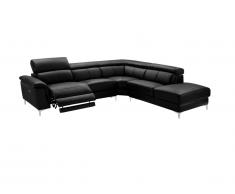 Canapé d'angle relax électrique en cuir SITIA - Noir - Angle droit