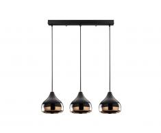 Suspension en métal à hauteur réglable YILDO - 3 abat-jours - L. 67 x H. 25/111 cm - Noir et cuivré