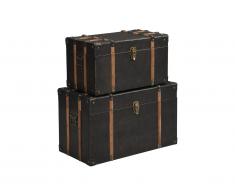 Lot de 2 malles MAHALIA - Revêtement en simili marron - 2 tailles : L. 64 et L. 54 cm