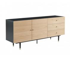 Buffet VARUNA - 2 portes & 3 tiroirs - MDF- Coloris : Chêne & Noir