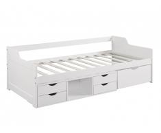 Lit banquette ADELISE - avec rangements - 90 x 190 cm - Pin - Blanc