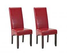 Lot de 2 chaises ROVIGO - Simili rouge brillant - Pieds bois foncé