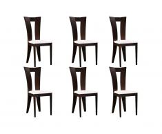 Lot de 6 chaises TIFFANY - Hêtre massif - Coloris : Wengé et blanc
