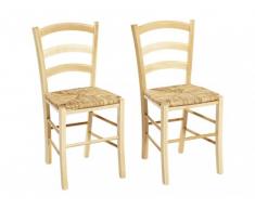 Lot de 2 chaises PAYSANNE - Hêtre massif & paille de riz - Teinte : Naturel