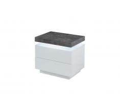 Table de chevet HALO II - 2 tiroirs - MDF Laqué - Avec LEDs - Coloris : Blanc et béton