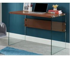 Bureau HARRIET - Verre trempé & MDF - Coloris : Noyer