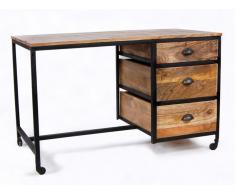 Bureau VENANGO - 3 tiroirs - Bois de manguier & Métal