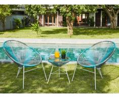 Salon de jardin ALIOS II en fils de résine tressés - Anthracite, bleu, gris clair: 2 chaises et une table