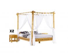 Pack CHAMBRE MALINDI - lit à baldaquin 160*200 cm + 2 chevets - Bambou