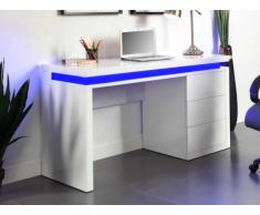 Bureau EMERSON - 3 tiroirs - MDF laqué blanc - LEDs
