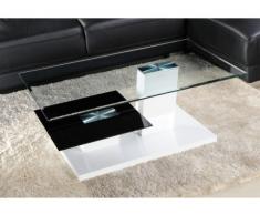 Table basse DEBORA II - Verre trempé et MDF laqué banc et noir