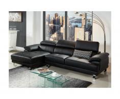 Canapé d'angle en cuir EXCELSIOR II - Noir - Angle gauche