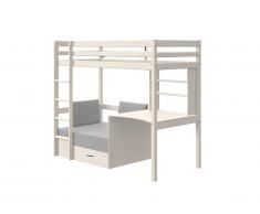 Lit mezzanine GOLIATH II avec bureau, sofa convertible et rangements - 90 x 200 cm - Pin massif - Blanchi