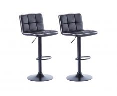 Lot de 2 tabourets de bar HARPER - Simili et Métal - Noir et Blanc