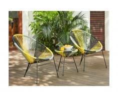 Salon de jardin II en fils de résine tressés - Jaune, gris, noir: 2 fauteuils et une table - ALIOS