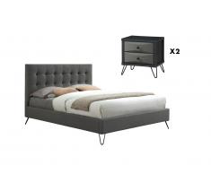 Pack CHAMBRE COSTANZA - lit 140x190cm et ses 2 chevets - Tissu gris