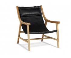 Fauteuil OSANI en teck et cuir vieilli - Noir