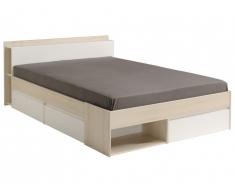 Lit DEBAR avec rangements et tiroirs - modulable 140*190cm ou 140*200 cm - Acacia et blanc