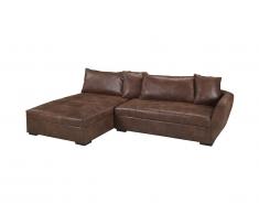 Canapé d'angle convertible en microfibre vieillie ROMANE - Chocolat vintage - Angle gauche