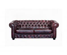 Canapé chesterfield 3 places BRENTON 100% cuir de buffle - Cherry