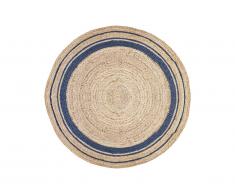 Tapis rond BHOPAL - 100% Jute - D. 150 cm - Naturel et bleu