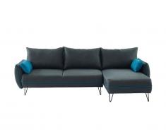 Canapé d'angle convertible et réversible en tissu LIVICARICK - Anthracite et passepoil bleu