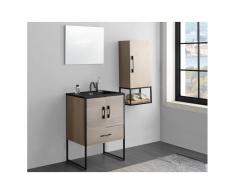 Ensemble salle de bain PHENA - meuble sous vasque + vasque + miroir + meuble haut - effet bois
