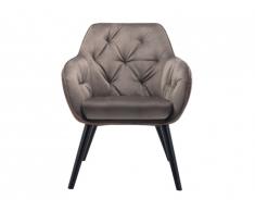 Fauteuil en velours capitonné GOFIN - Anthracite et chocolat