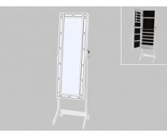 Armoire à bijoux miroir psyché avec verrou TRESOR - MDF et bois de pin - L. 40 x H. 160 cm - Blanc