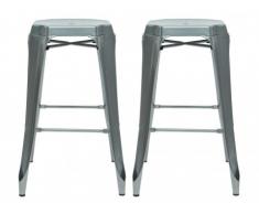Lot de 2 tabourets de bar BAGIO - Style : Tolix - Acier - Gris