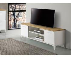 Meuble TV SEATTLE - 2 portes & 2 niches - MDF - Coloris : Blanc et chêne
