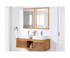 Meuble de salle de bain suspendu en bois d'acacia avec double vasque et miroirs - 130 cm - PENEBEL