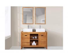 Meuble de salle de bain en bois d'acacia avec double vasque et miroirs - 130 cm - PULUKAN