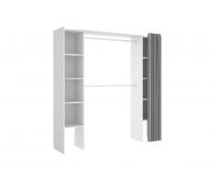 Dressing extensible DORIAN avec rideau - L110/180cm - Coloris : Blanc et gris