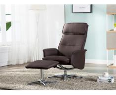 Fauteuil de relaxation et son repose pieds ALEXIO en tissu et simili - Chocolat