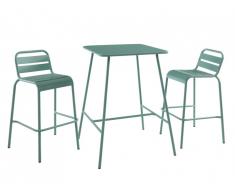 Bar de jardin et 2 chaises de bar empilables MIRMANDE en métal - Vert Amande