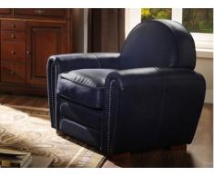 Fauteuil club 100% cuir BAUDOIN - Bleu nuit