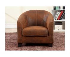 Fauteuil cabriolet en microfibre vieillie ALATA - Chocolat effet vintage