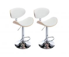 Lot de 2 tabourets de bar MONTENEGRO - Hauteur Ajustable - Simili - Chêne et Blanc